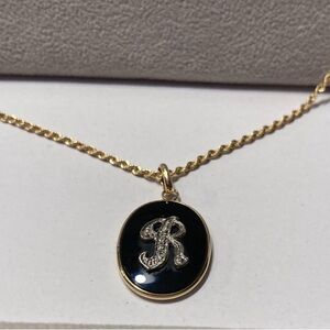 Antique 14K Solid Yellow Gold Onyx & Diamond Pendant Rope Necklace